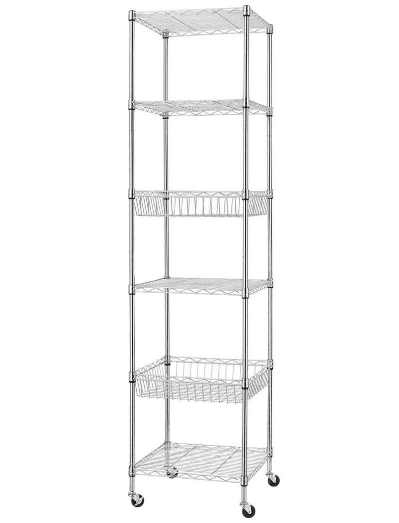 Finnhomy Heavy Duty 6 Tier Wire Shelving Unit with Wheels 18x18x72-inches 6 Shelves Storage Rack Thicken Steel Tube, Adjustable Shelving Rack for Kitchen Bathroom Office, NSF Certified, Chrome - Image 1